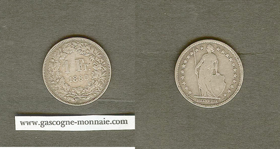 Suisse  1 franc 1880 TB+ à TTB-